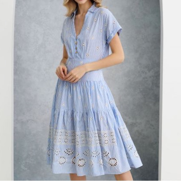 Chicwish Dresses & Skirts - Blue Striped Eyelet Dress NWT